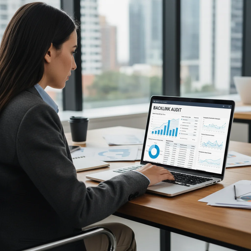 SEO expert manually checking backlinks quality on laptop