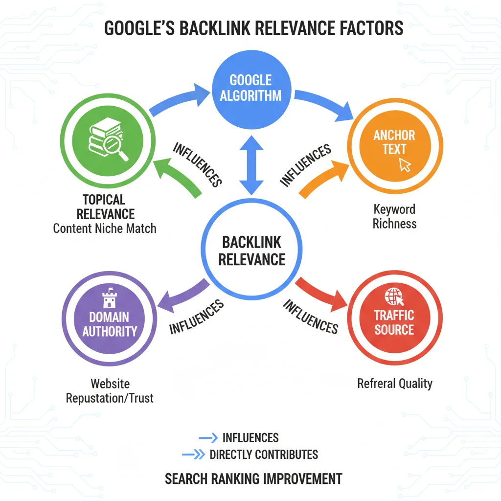 Diagram explaining Google’s backlink relevance factors
