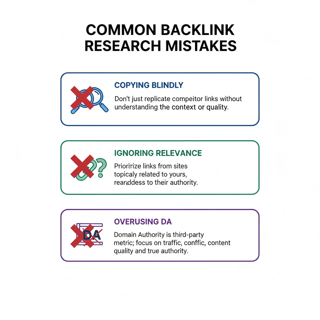 “Infographic listing common mistakes in competitor backlink analysis