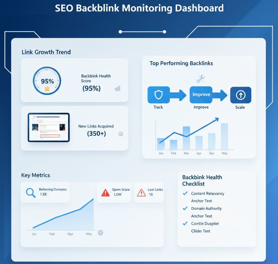 Dashboard-style infographic representing the monitoring and optimization of tier 2 links.