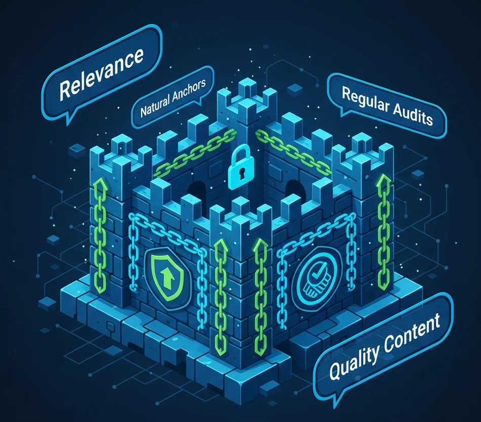 Illustration symbolizing safe backlink practices that protect a website from future penalties