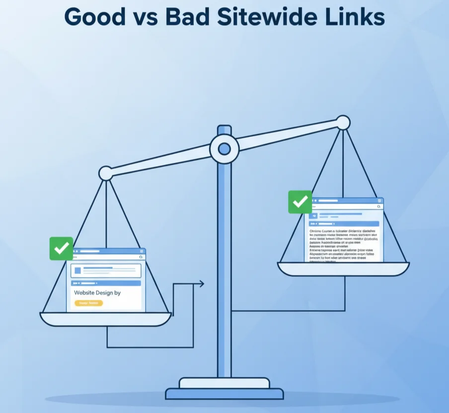 Graphic comparing natural sitewide backlinks with spammy or irrelevant ones.