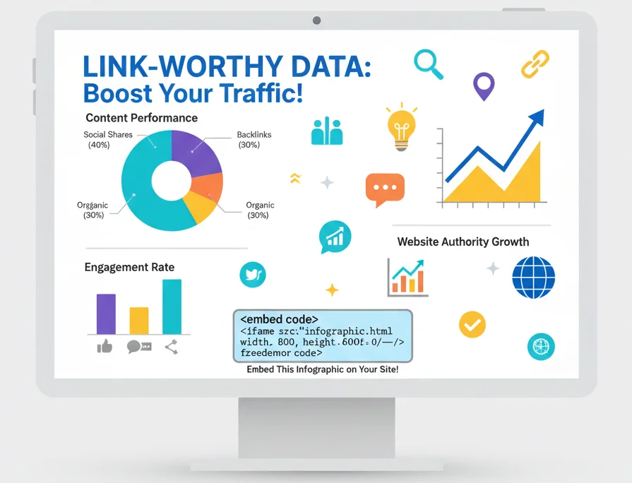 Infographic explaining how visuals like charts attract natural backlinks.