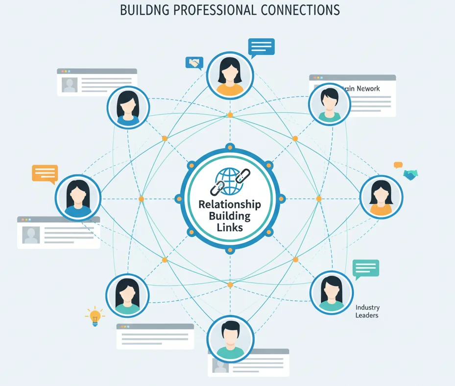 Infographic showing how relationships with creators lead to natural backlinks.