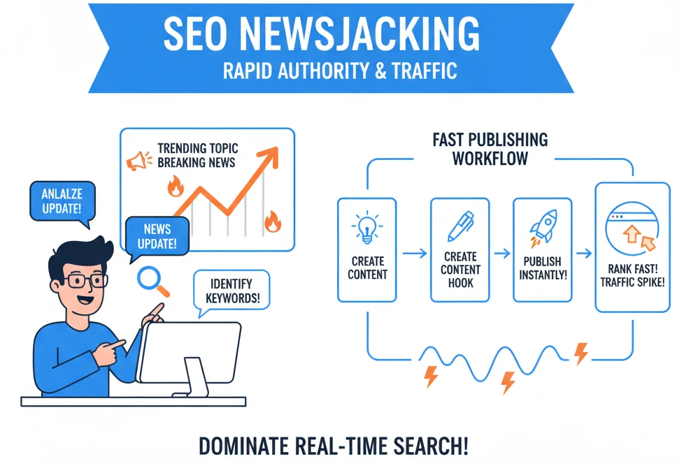 Infographic showing how trending topics and newsjacking earn natural backlinks.