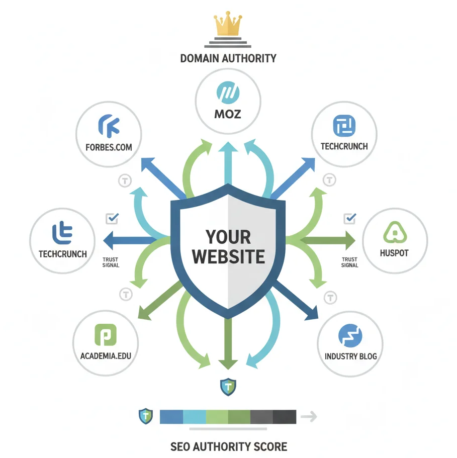Infographic explaining what external backlinks are and how they point from other websites to yours