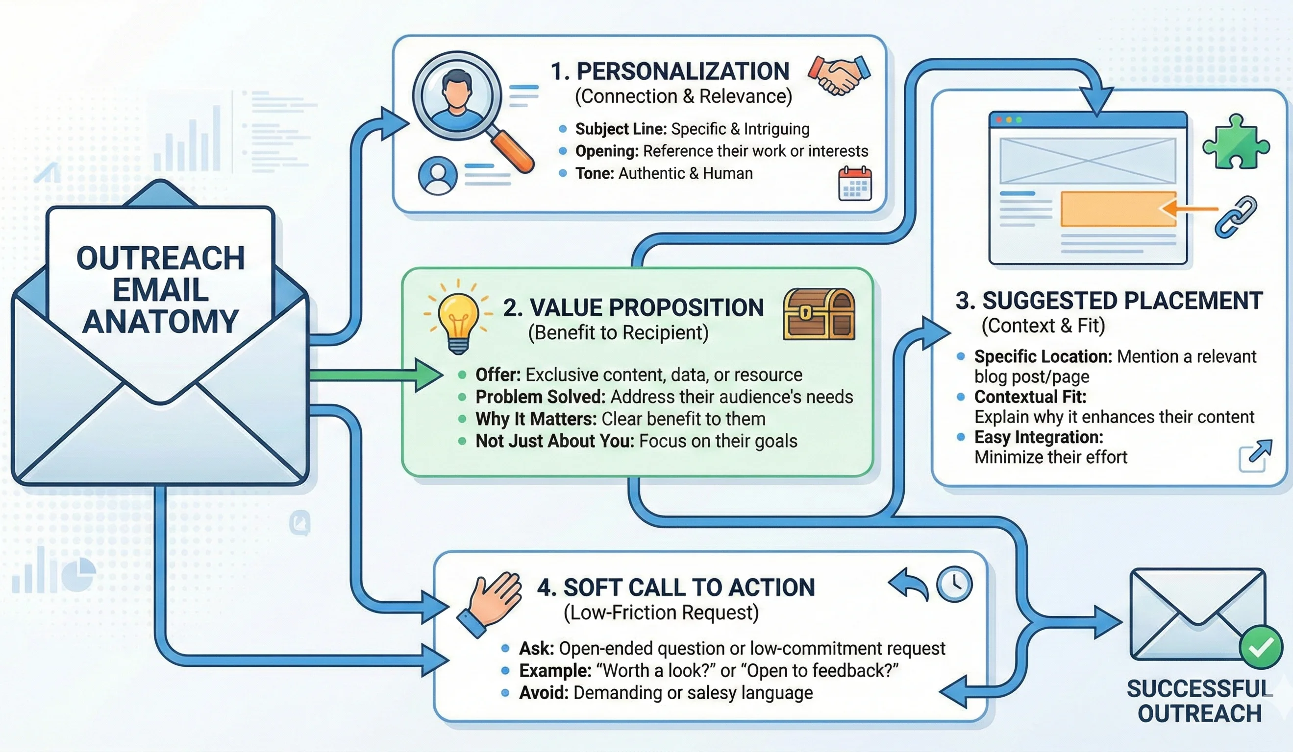 Breakdown of a high-performing outreach email for link building.
