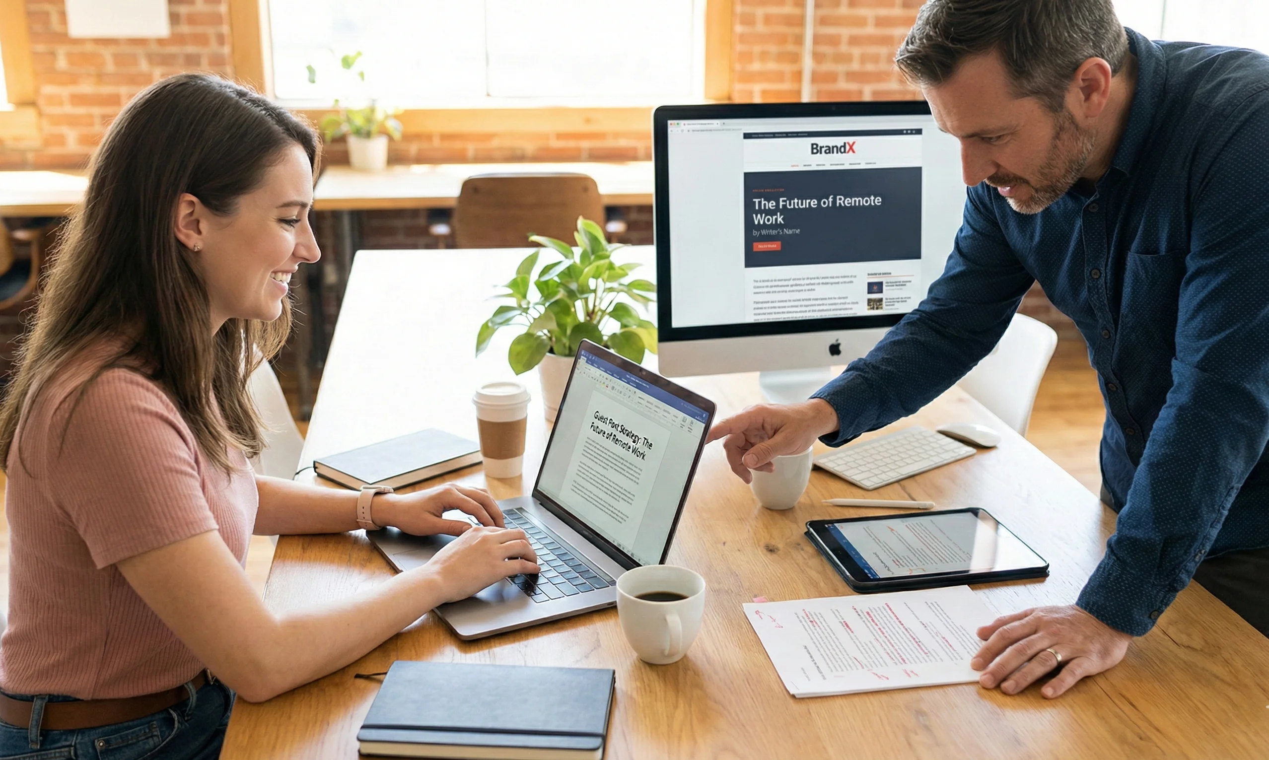 Guest posting process showing content creation for authoritative websites.
