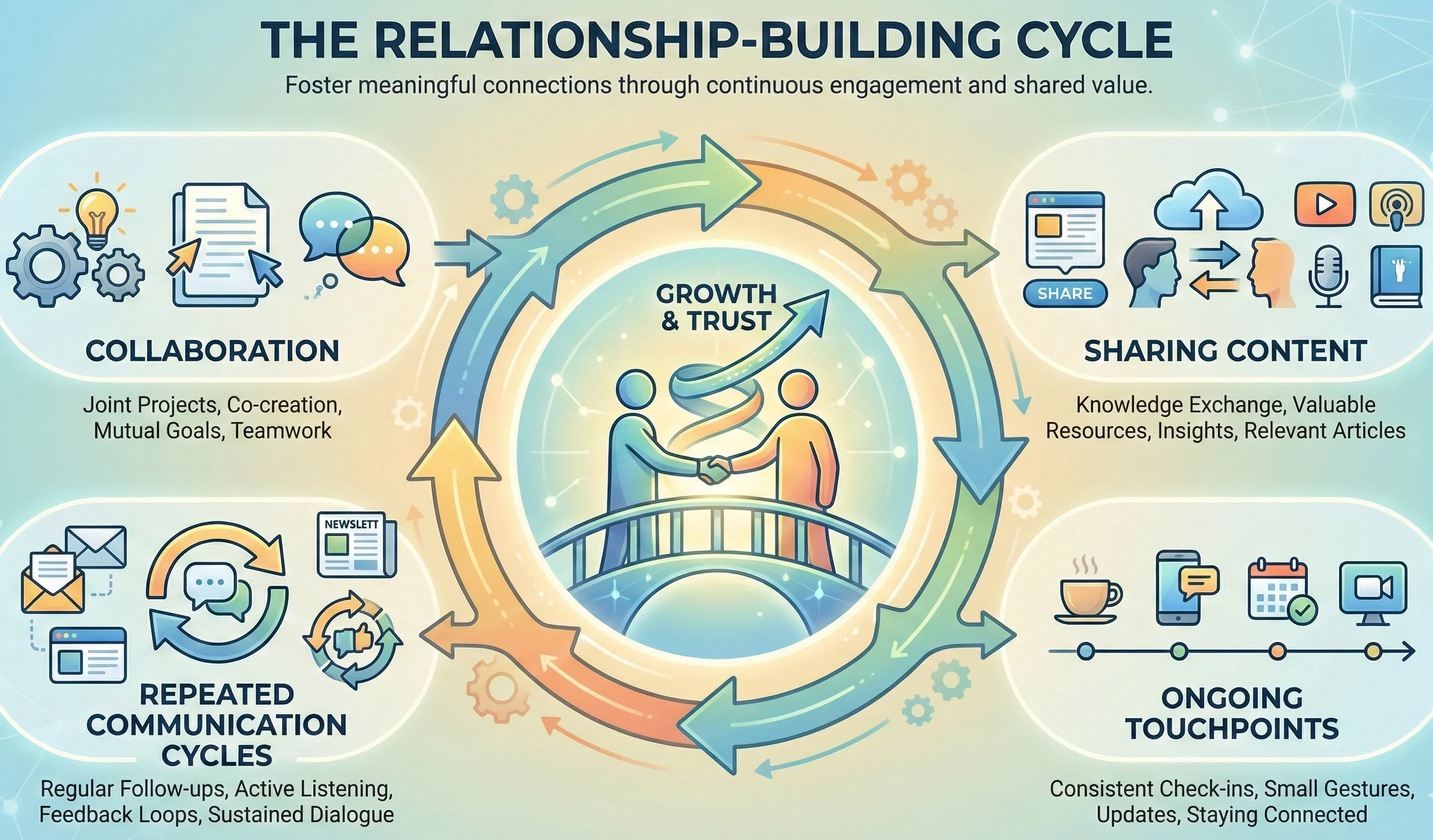 Infographic showing long-term relationship building after successful outreach.