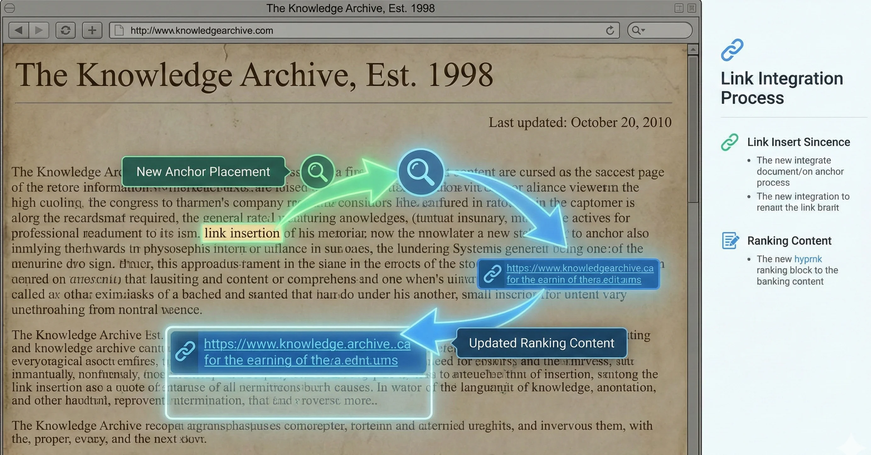 Visual representation of niche edit links added to established ranking content.