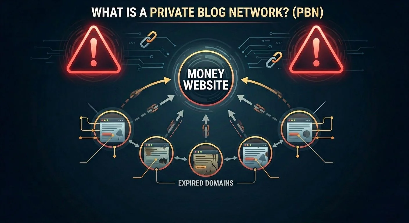 Diagram explaining how a private blog network passes artificial link juice to a main website
