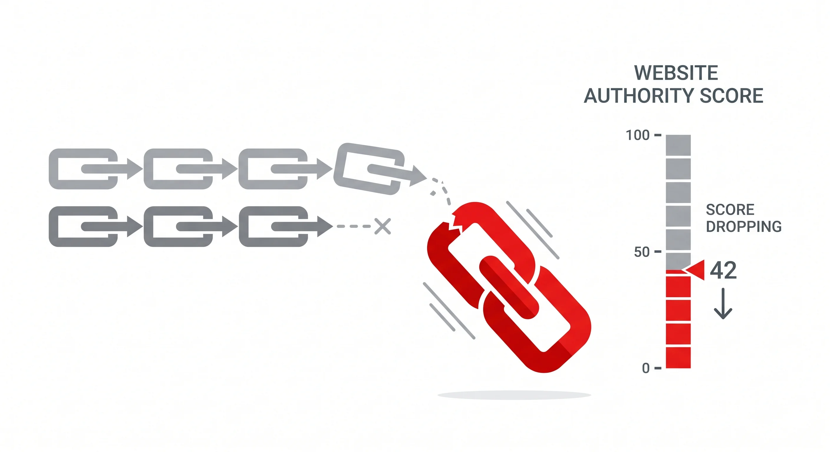 Illustration showing how losing one powerful backlink causes Ahrefs DR score to drop