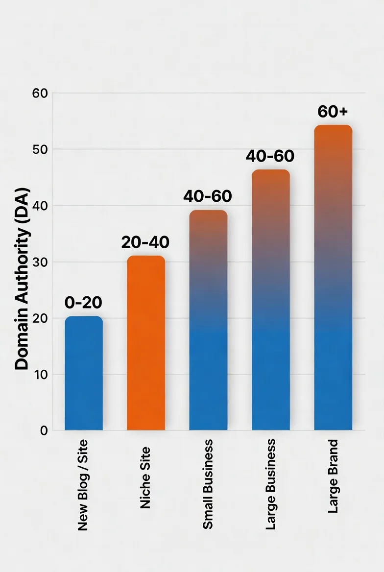 Bar chart showing average domain authority benchmarks by website type